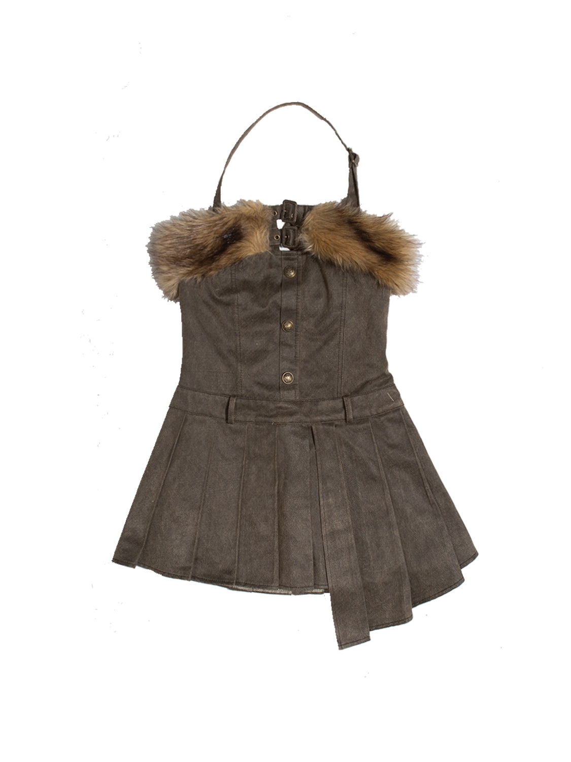 Leather Retro Asymmetry Fur High-End One-Piece＆Fur