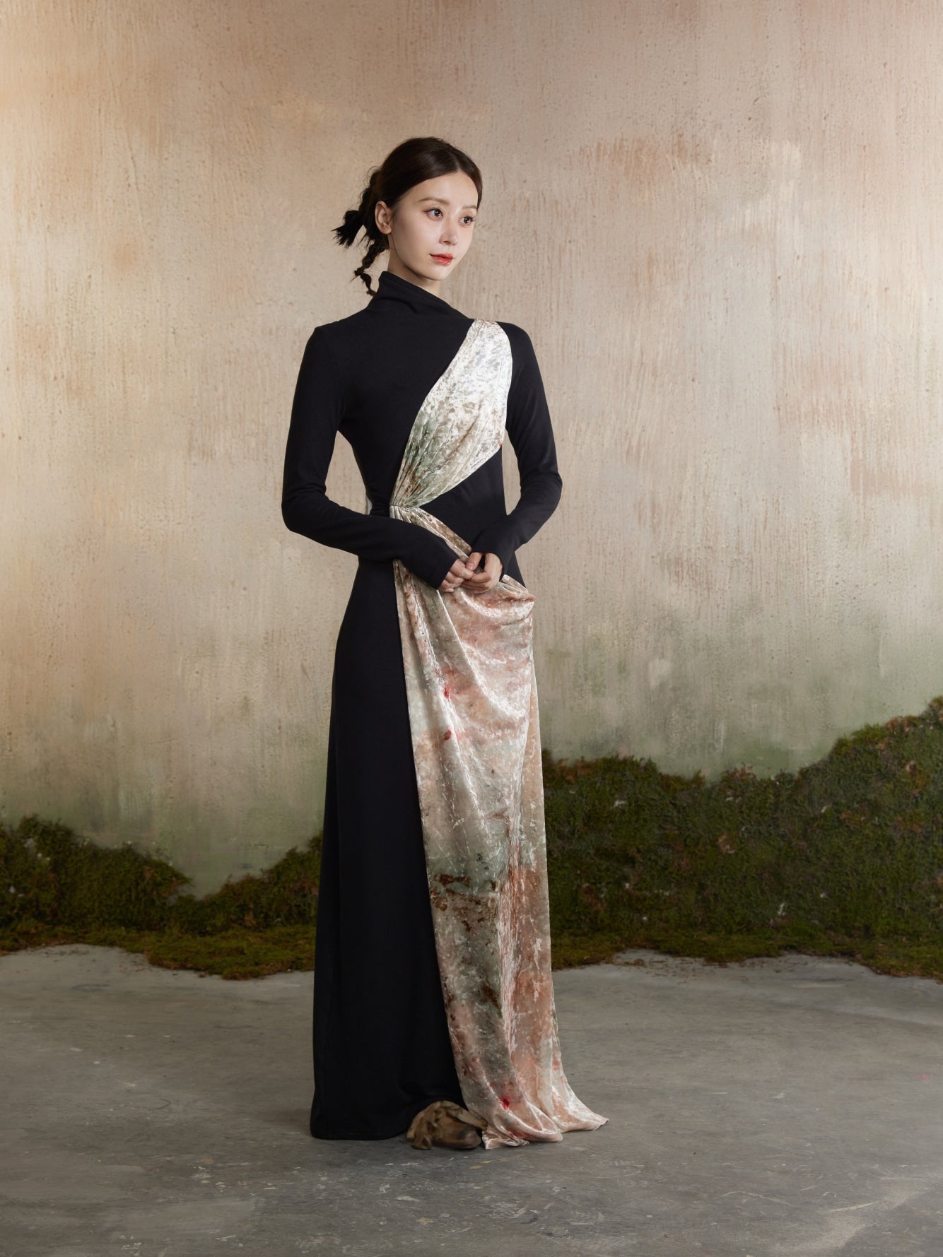 Velvet Drape Elegant Long Long Classy Nichi One-pièce