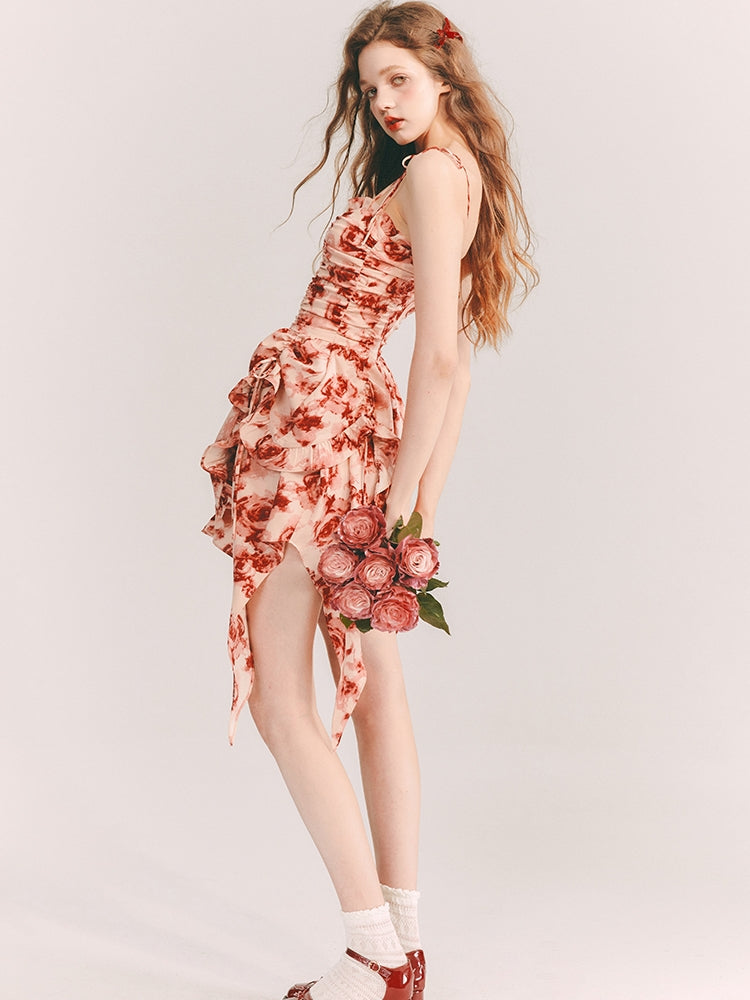 Flower Rose Gather Asymemtry Colorful One-Piece