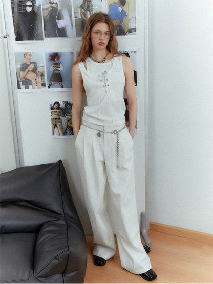 Straight Plain Classy Wide-Pants