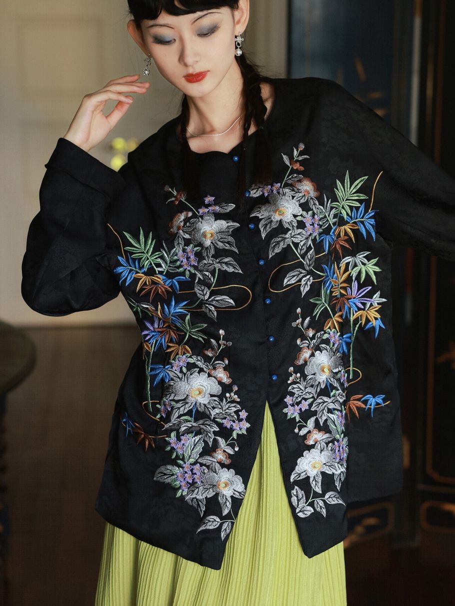 Embroidery Flower Oversize Colorful Shirt