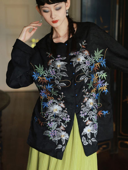 Embroidery Flower Oversize Colorful Shirt