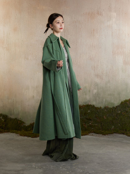 Ovresize Side-Ribbon Wool Long-Coat