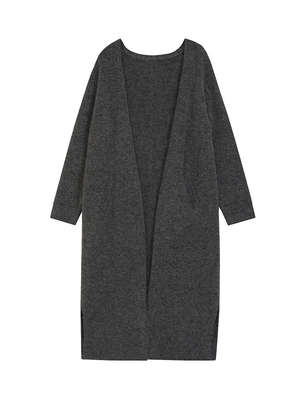 Knit Plain Simple Wool Long-Cardigan&amp;Vest