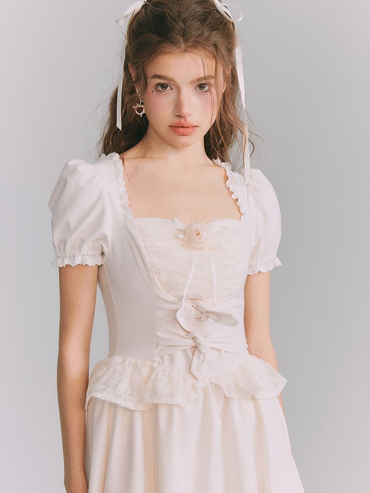 Frill Lace Princess Long Flare Sweet ONE-PIECE