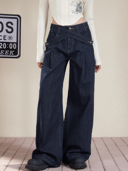 Faded Vintage Straight Loose Denim Wide-Pants