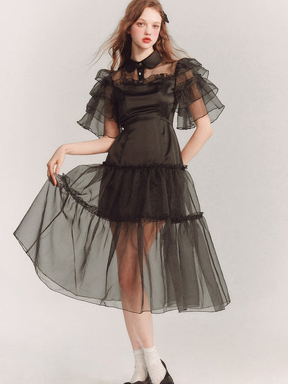 through Tiererd Flare-Sleeve Frill Dress 일체형