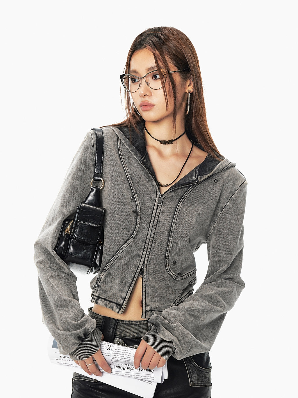 Double-Zip Denim-Jacket Retro Vintage Slim Hoodie Jacket