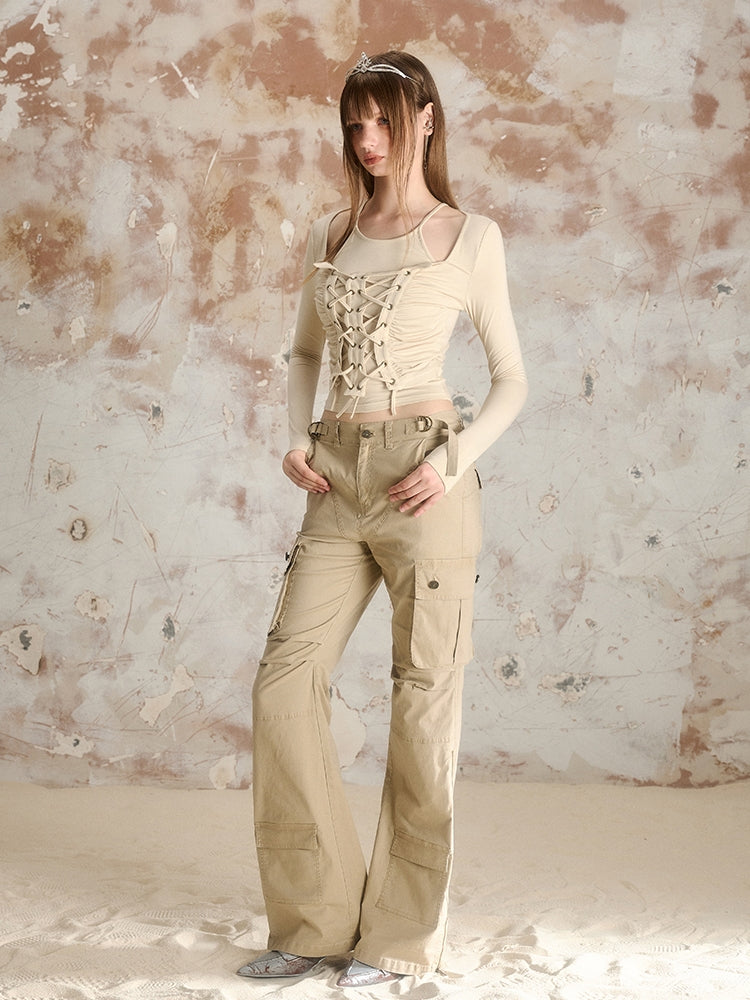 Lace-Up Tight Cropped Nichi Fake-Layered Cutsew