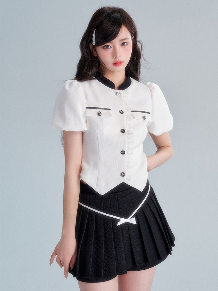 Chable Blouse sucrée monotone à manches bouffantes et culotte