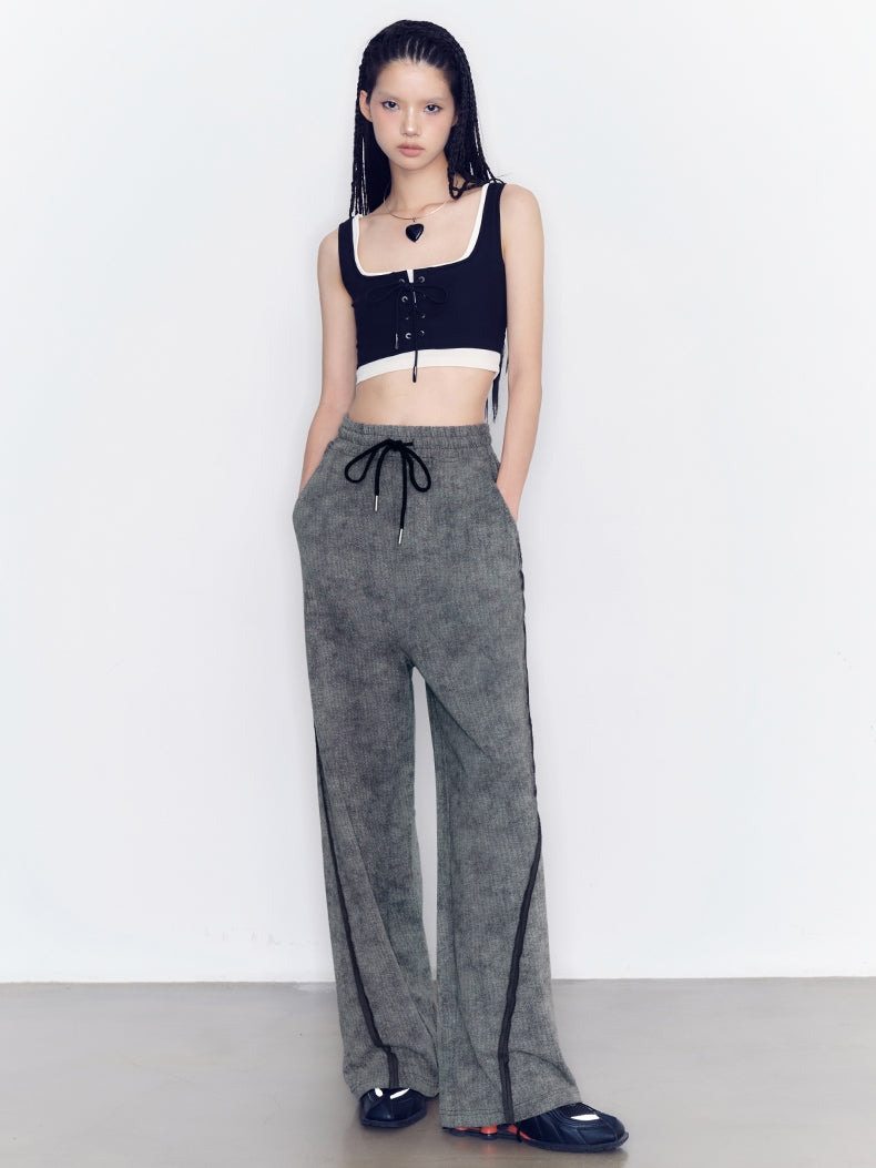 세련된 스티치 레트로 TT-Shirt &amp; Long Skirt &amp; Pants