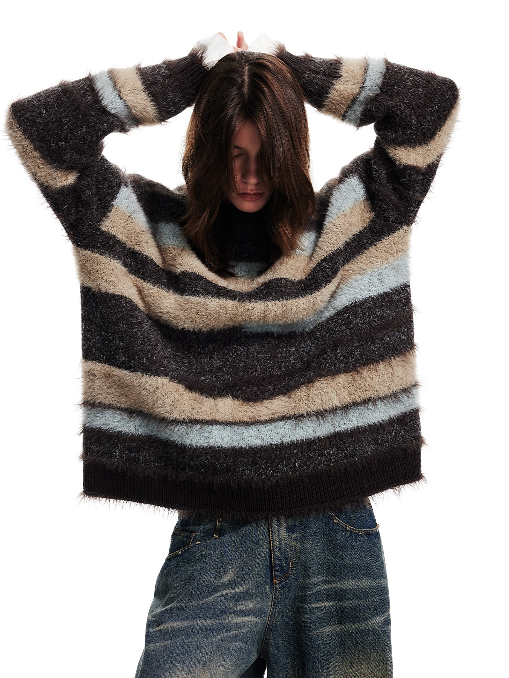 Border Loose Casual Fluffily Knit