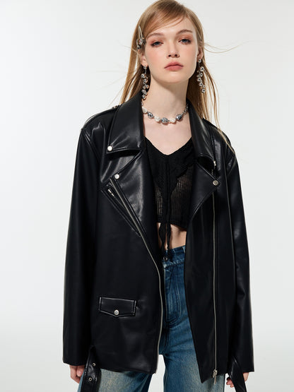 Handsome Cool Belt Chic Leather-Jacket