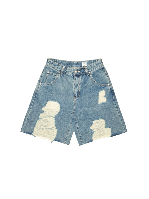 Denim Damage Casual Half-Pants