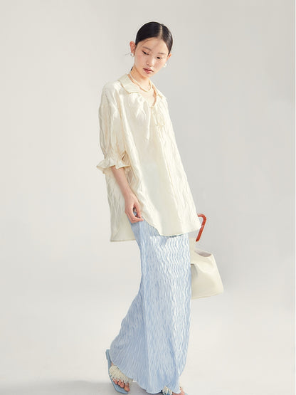 Embroidery Oversize Candy-Sleeve Wave Blouse