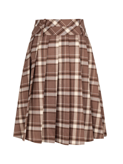 Checked Girly Retro Flare Box-Pleats A-Line Skirt