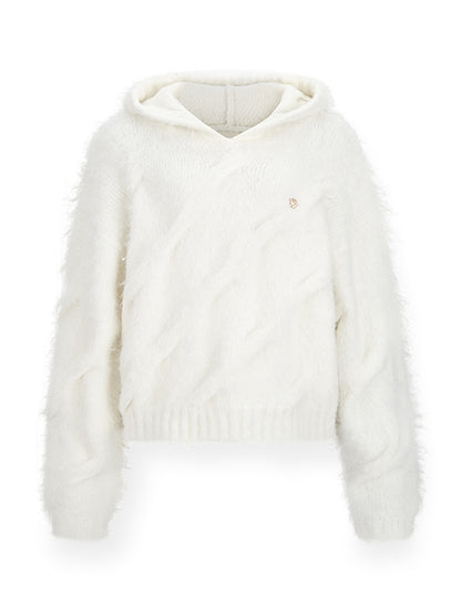 Mohair-Knit Casual Fluffily Hoodie Parka &amp; Short-Pants