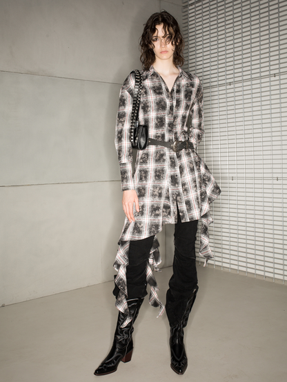 Checked Asymmetry Retro Long-Shirt