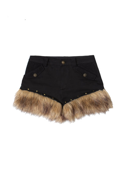 Fur Elegant Rivet Retro Short-Pants＆Leg-Warmer