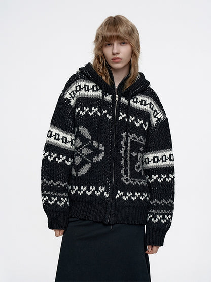 Waffel-Knit-Hoodie Retro Winter Nordic Cardigan