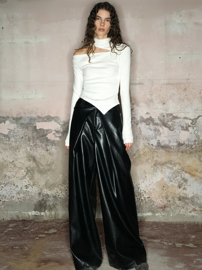 Cool Leather Straight Wide-Pants