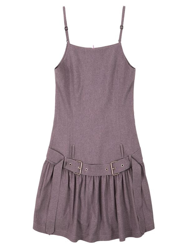 Fluffily Belt Tiered Earth-Color ONE-PIECE