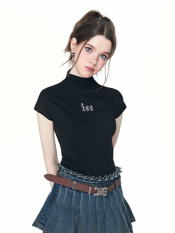 High-Neck Tight Casual Logo Cutsew