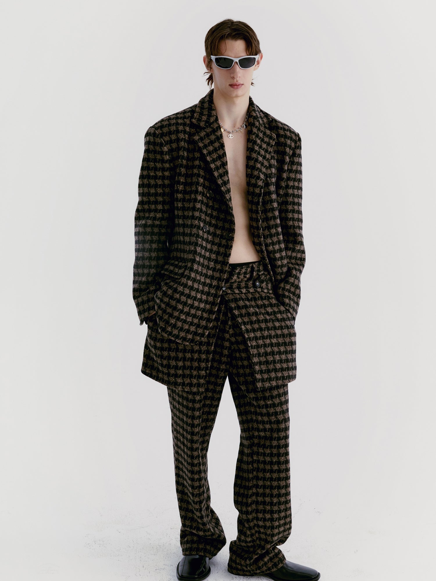 Unisex Jacket＆Pant Wool Checked Retro Set-Up