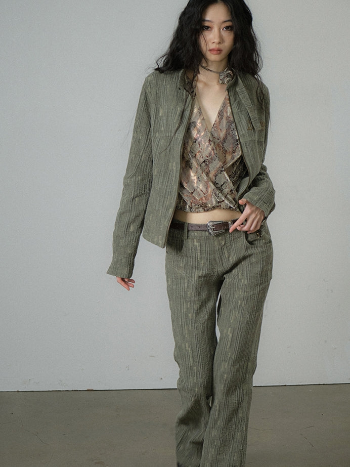 Retro Wrinkled Vintage Jacket&amp;Pants