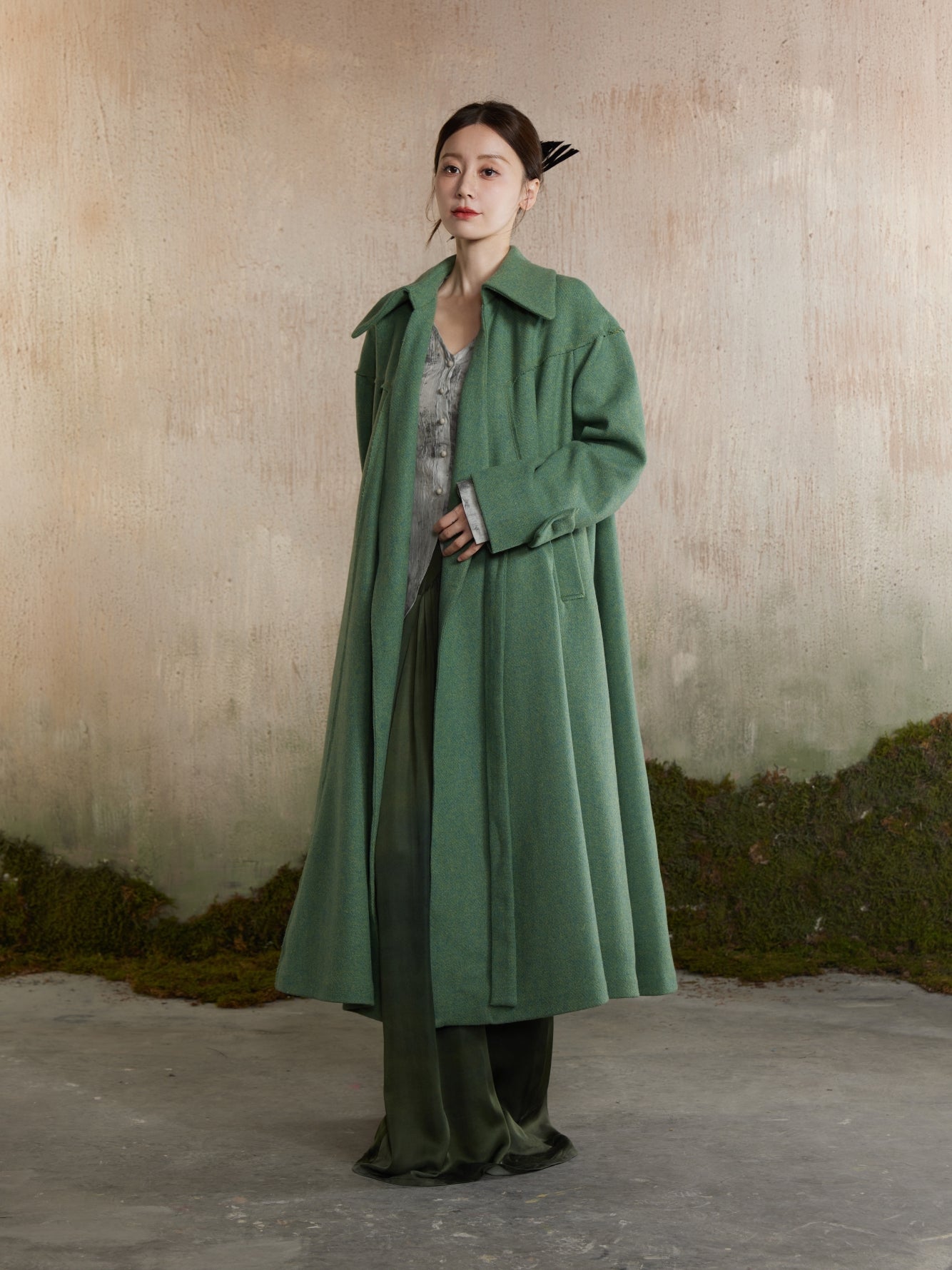 Ovresize Side-Ribbon Wool Long-Coat