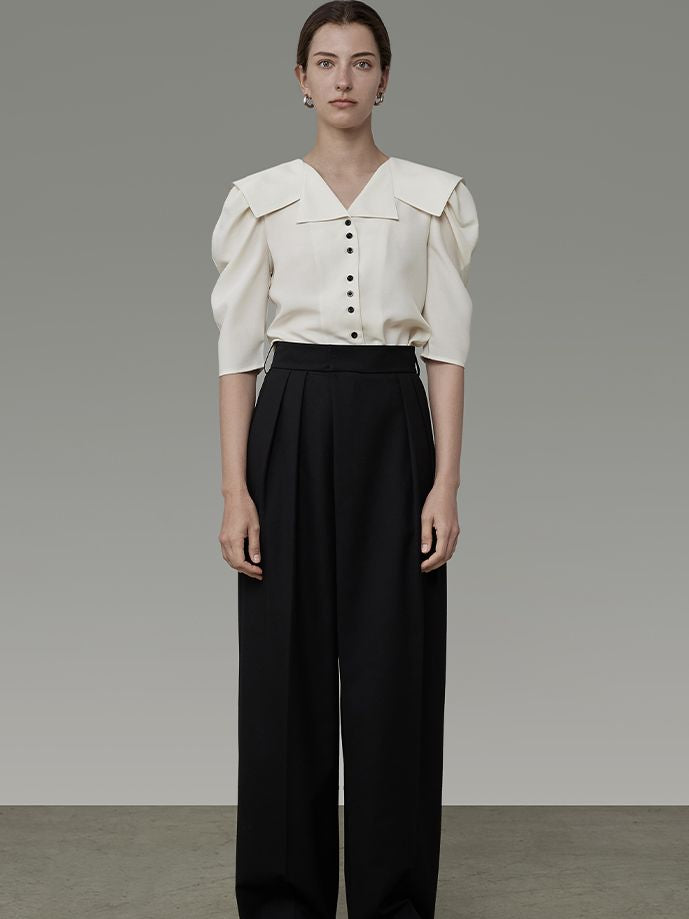 Sailor-Collar Volume-Shouder Classy Blouse