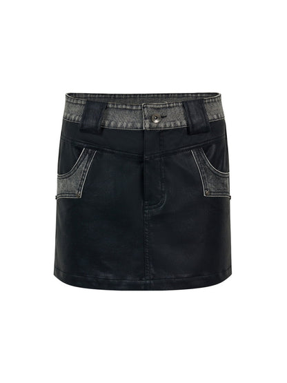 Tight Letaher Nichi Denim Mini-Skirt