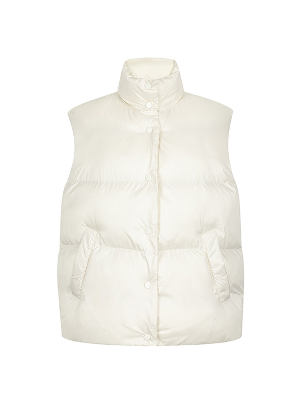 Stand-Collar Plain Cottono Natural Down-Vest