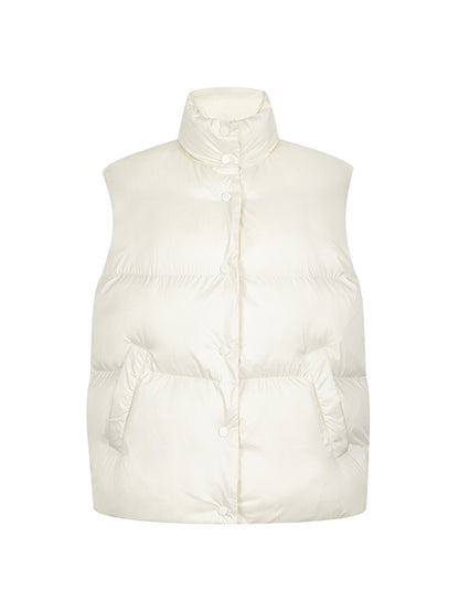 Stand-Collar Plain Cottono Natural Down-Vest