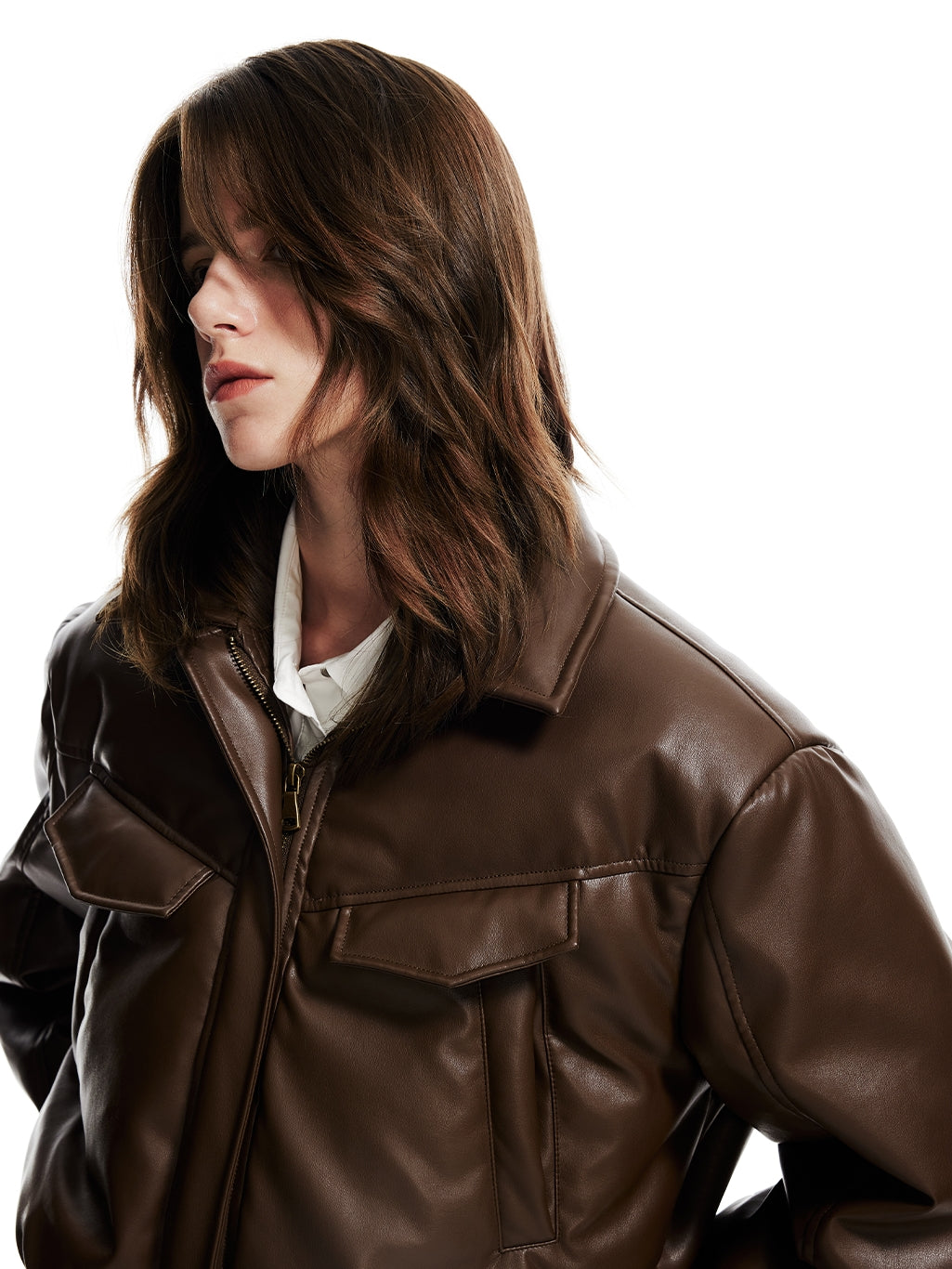 Short Plain Classic Leather-Jacket Down-Jacket