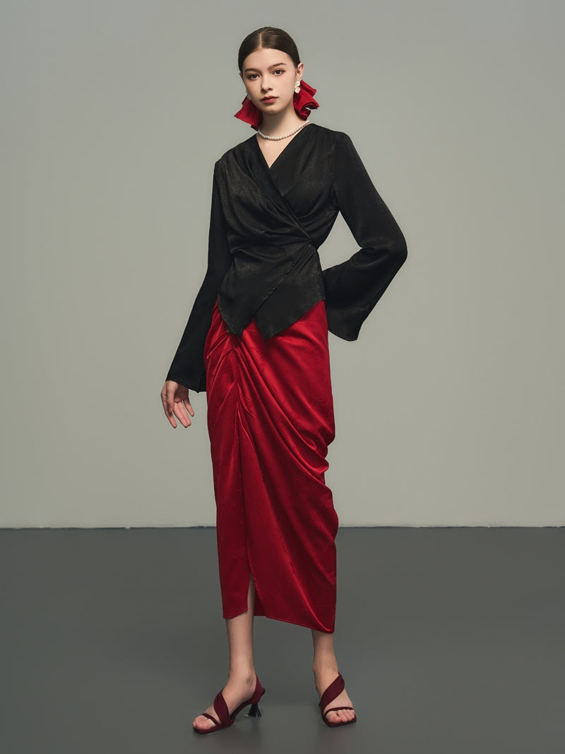 Drape élégant asymétrie de nichi long-jupe