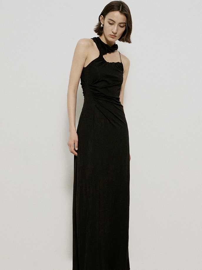 Nichi Drape Long Asymmetri Tight Elegant One-piece