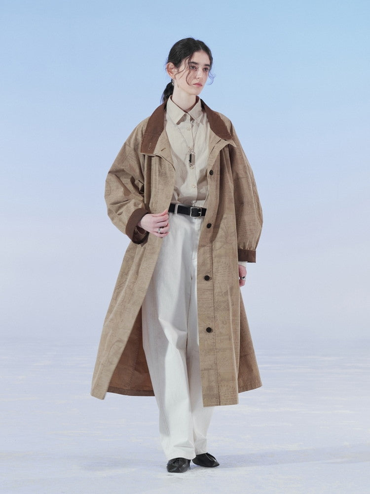 Lettre en col standard chic modeste de printemps rétro long-coat