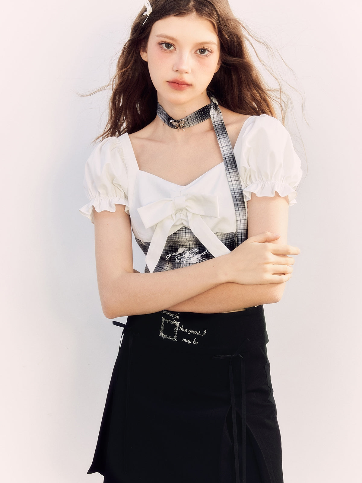 Checked Lace Ribbon Girly Blouse&Mini-Skirt – ARCANA ARCHIVE