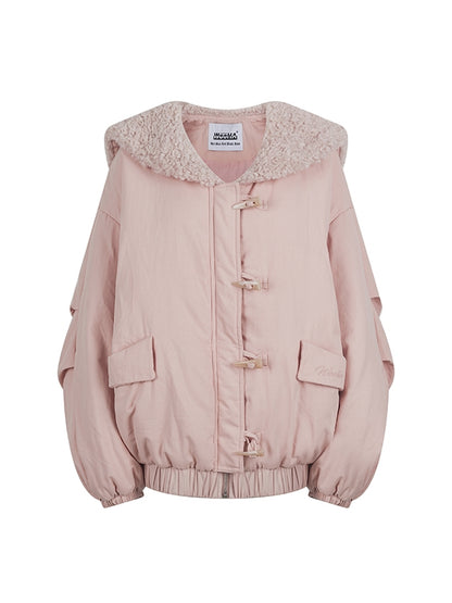 Toggle-Button Thick Warm Boa-Collar Jacket