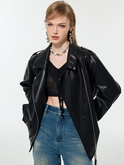 Handsome Cool Belt Chic Leather-Jacket