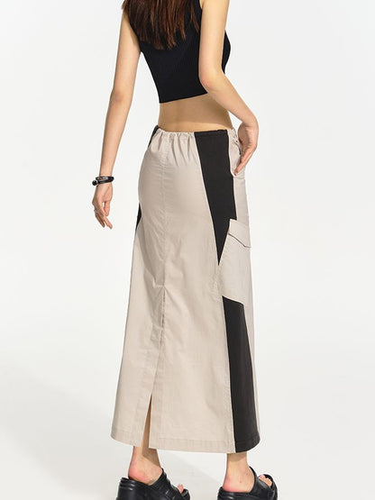 Bi-Color Long Casual Flare Skirt