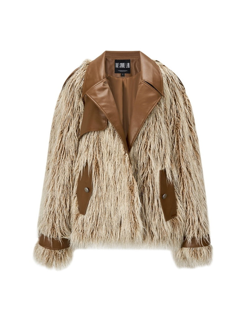 High-End Nichi Double-Zip Leather-Mix Retro Fur-Jacket