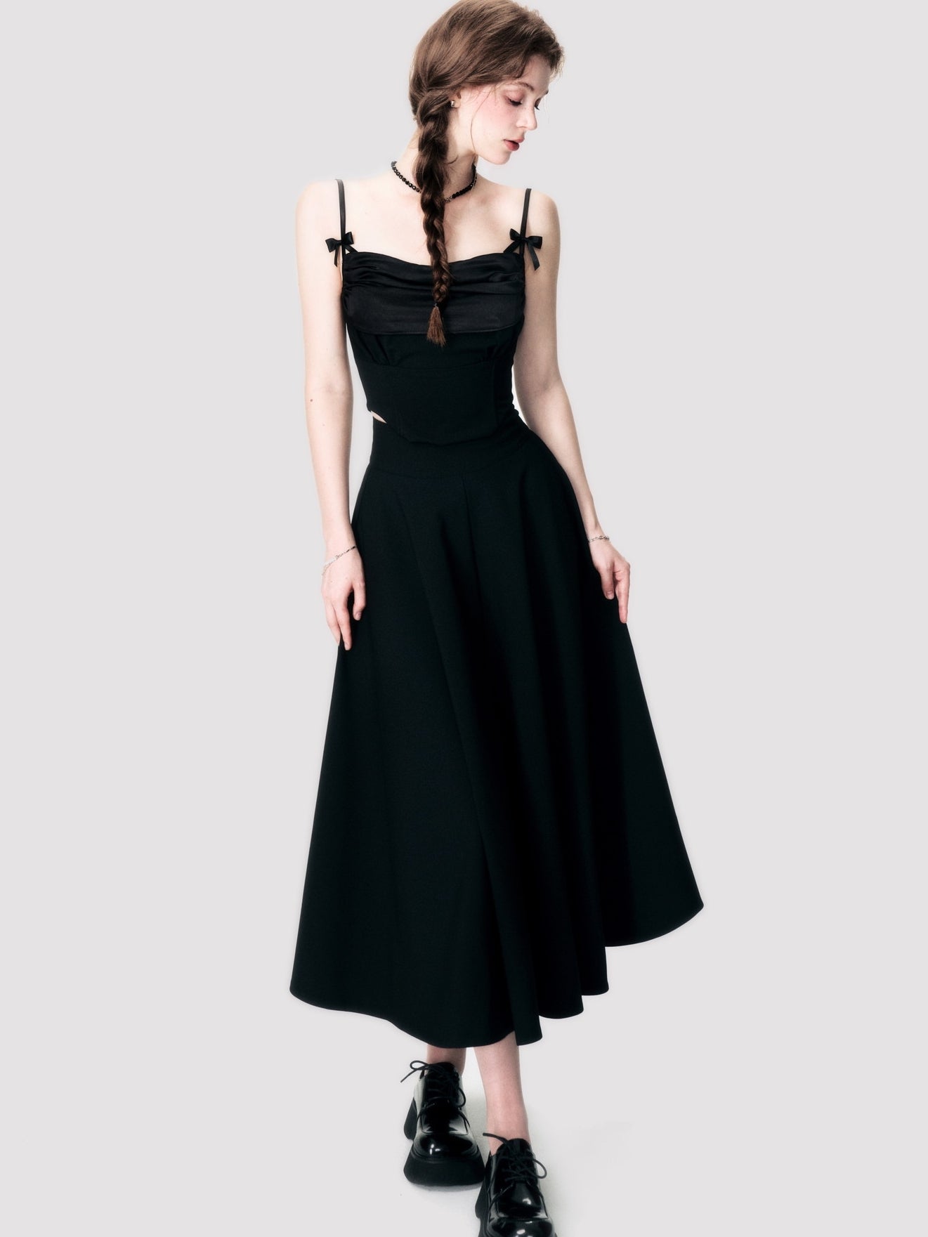 Ribbon Tight Simple Plain Camisole&amp;Long-Skirt