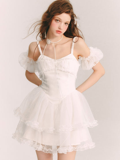 Lace Sheer Fluffily Tulle Frill One-Piece