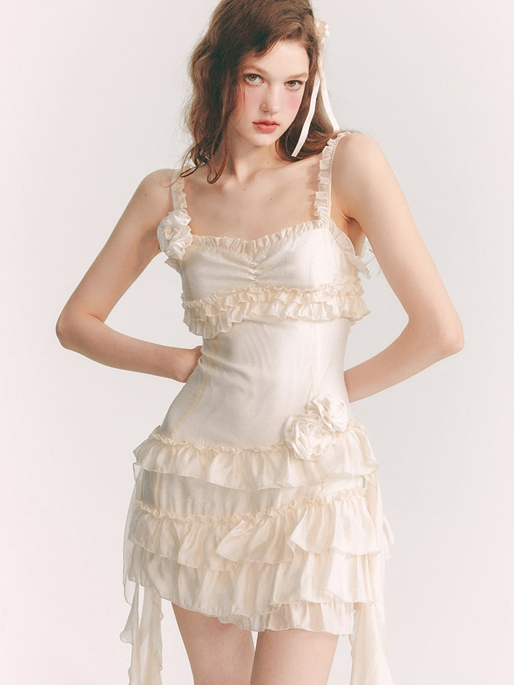 Frill Tiered Rose Feminine Mini-One-Piece