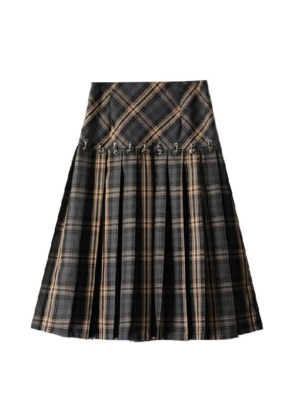 Ring Nichi Checked Pleats Girly Flare Skirt