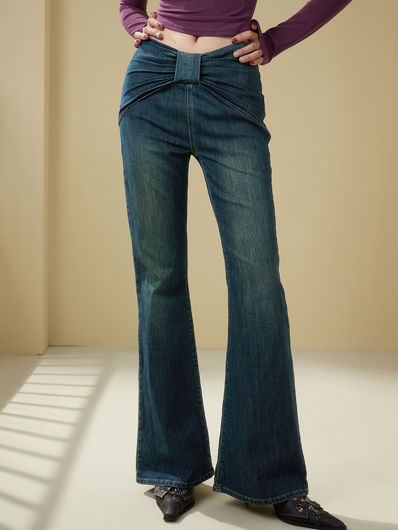 Denim Slim Ribbon sammeln lässige Flare-Hose