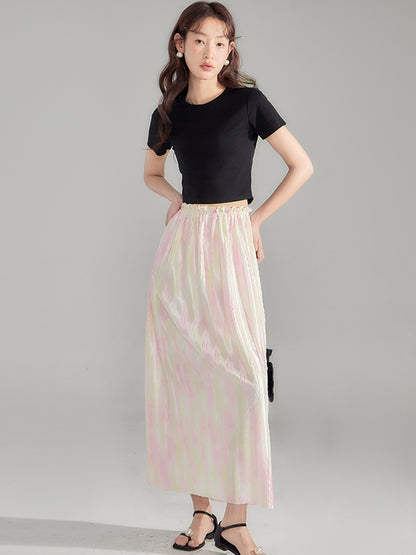 Crumping tie-dye pale-tone mince-skirt