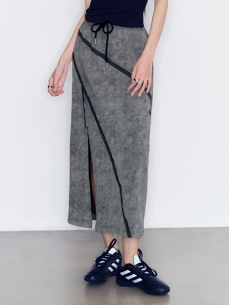 세련된 스티치 레트로 TT-Shirt &amp; Long Skirt &amp; Pants